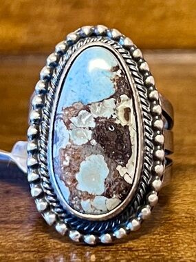 Native American Navajo Signed GoldenHills Turquoise Sterling Silver Ring Size 6